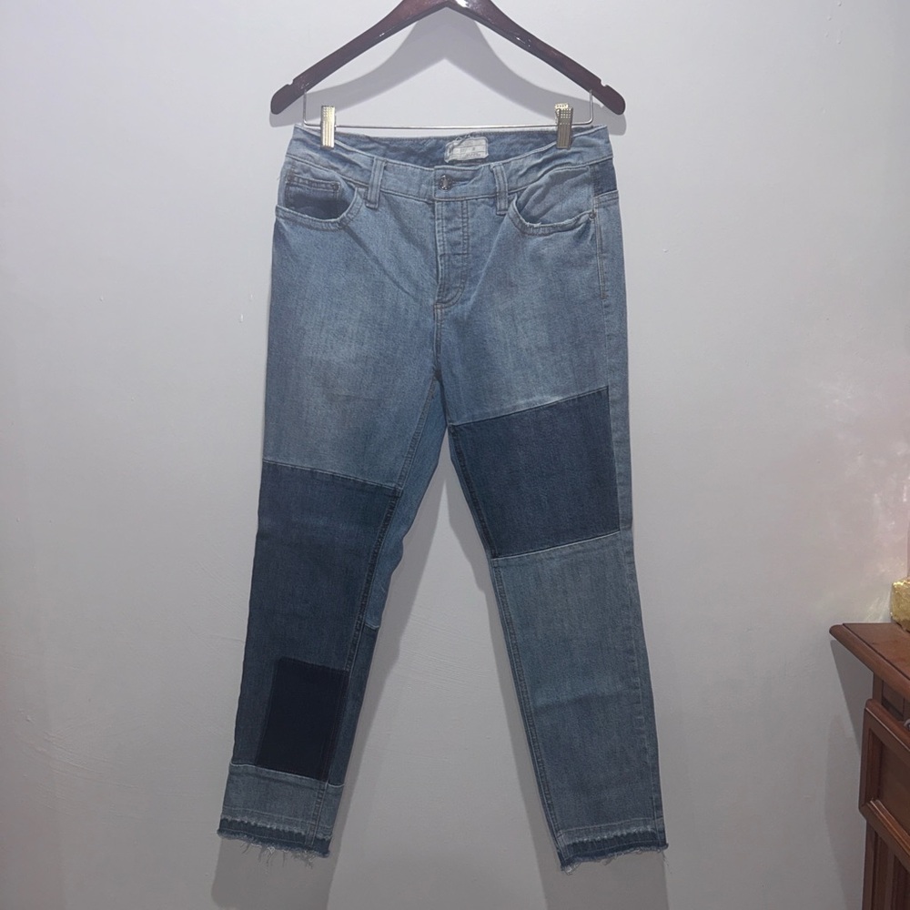 Free People Blue Skinny Jeans with Patchwork Design - Picture 2 of 4
